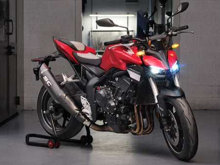Honda CB1000 Hornet with SC-Project SC1-R GT carbon exhaust, 3/4 rear view