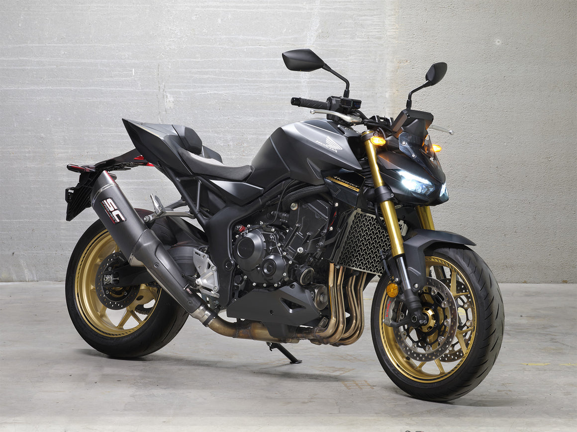 Honda CB1000 Hornet SP with SC-Project SC1-R GT carbon exhaust, 3/4 rear view