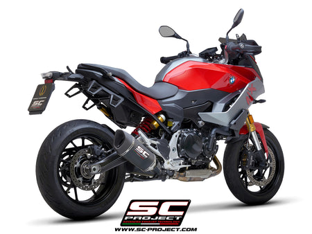 BMW F 900 XR with SC-Project SC1-R carbon exhaust, 3/4 rear view