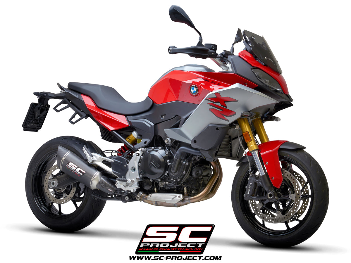 BMW F 900 XR with SC-Project SC1-R carbon exhaust, 3/4 rear view
