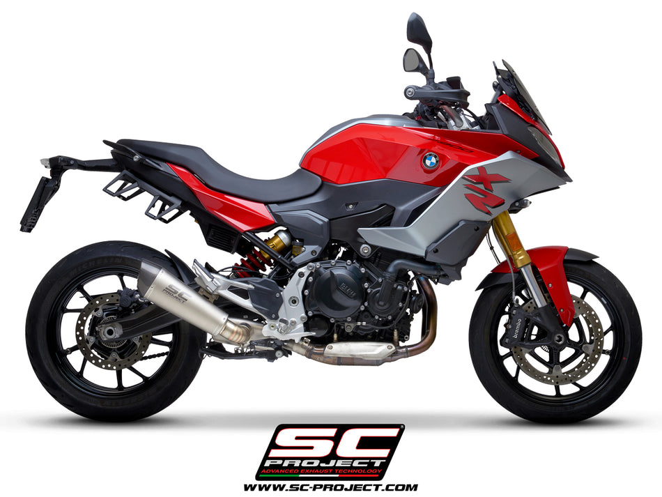 BMW F 900 XR with SC-Project Conic titanium exhaust, 3/4 rear view