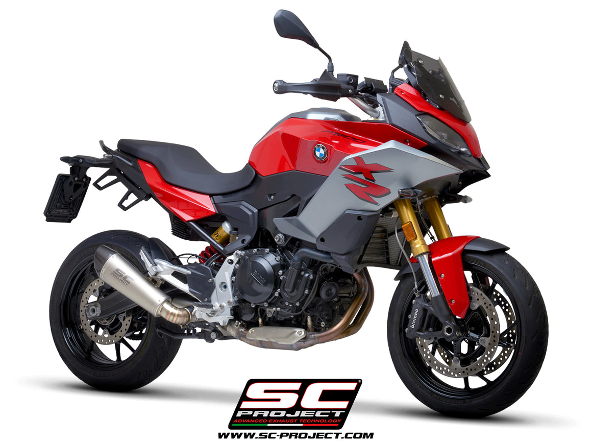 BMW F 900 XR with SC-Project Conic titanium exhaust, 3/4 rear view