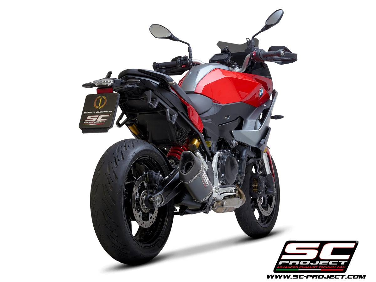 BMW F 900 XR with SC-Project SC1-R carbon exhaust, 3/4 rear view