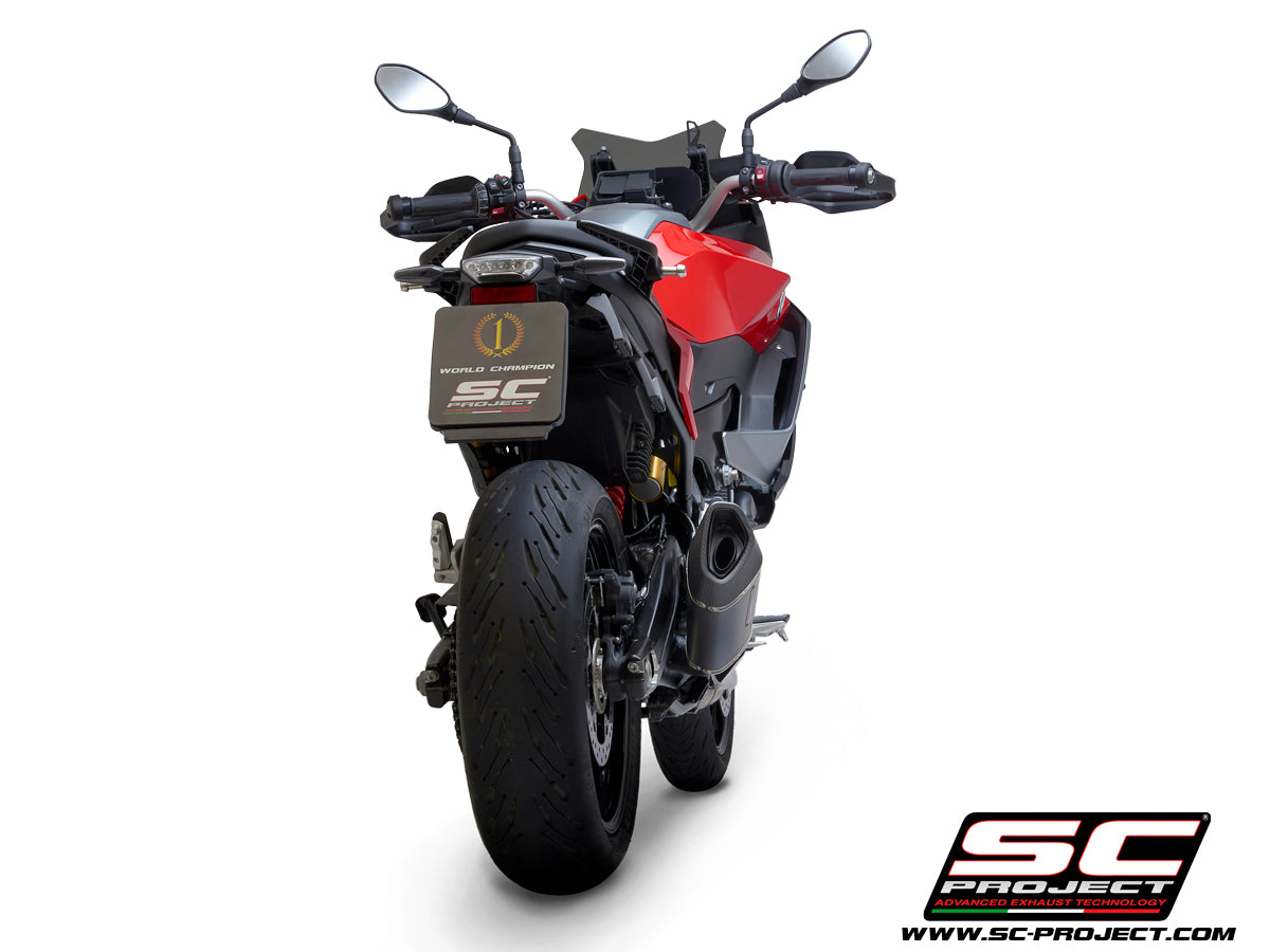 BMW F 900 XR with SC-Project SC1-R carbon exhaust, 3/4 rear view