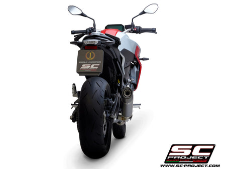 BMW F 900 R with SC-Project Oval titanium exhaust, 3/4 rear view