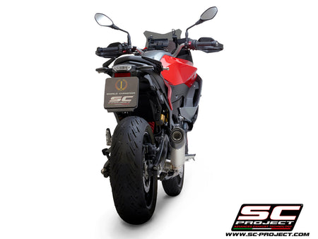 BMW F 900 XR with SC-Project Conic titanium exhaust, 3/4 rear view
