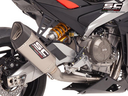 Aprilia RS 660 with SC-Project full exhaust system titanium, with SC1-R titanium exhaust, 3/4 rear view