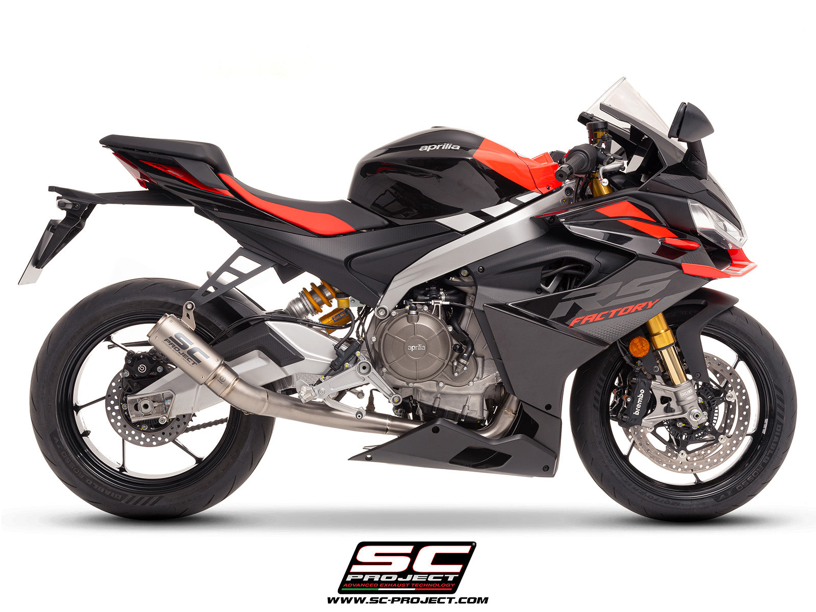 Aprilia RS 660 with SC-Project full exhaust system titanium, with CR-T titanium exhaust, 3/4 rear view