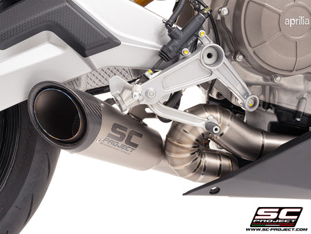 Aprilia RS 660 with SC-Project full exhaust system titanium, with S1 titanium exhaust, 3/4 rear view