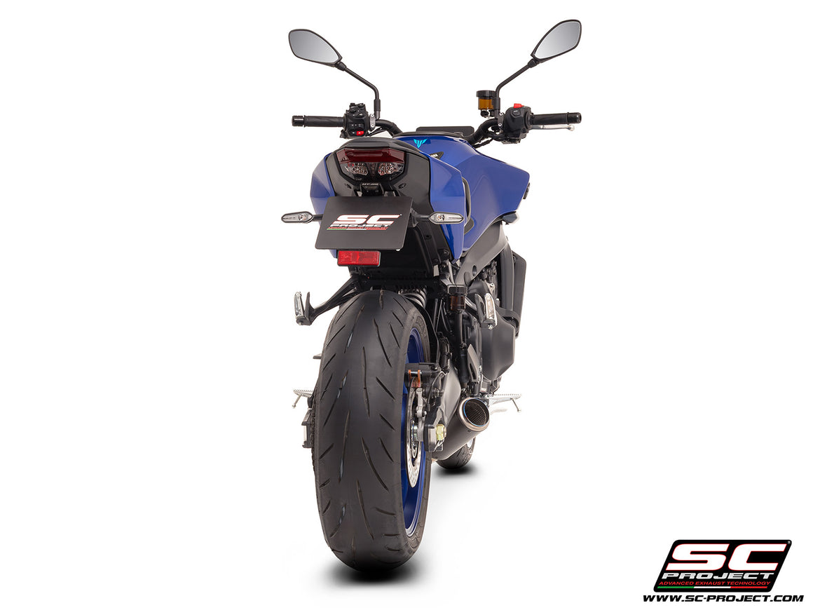 YAMAHA MT-09 (2024 - 2025) with SC-Project CR-T carbon exhaust, 3/4 rear view