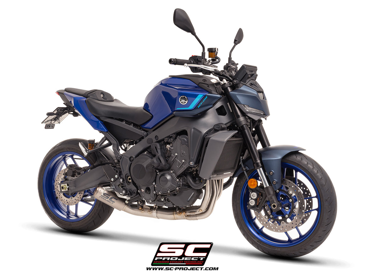 YAMAHA MT-09 (2024 - 2025) with SC-Project CR-T titanium exhaust, 3/4 rear view