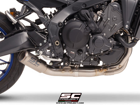 YAMAHA MT-09 (2024 - 2025) with SC-Project CR-T titanium exhaust, 3/4 rear view