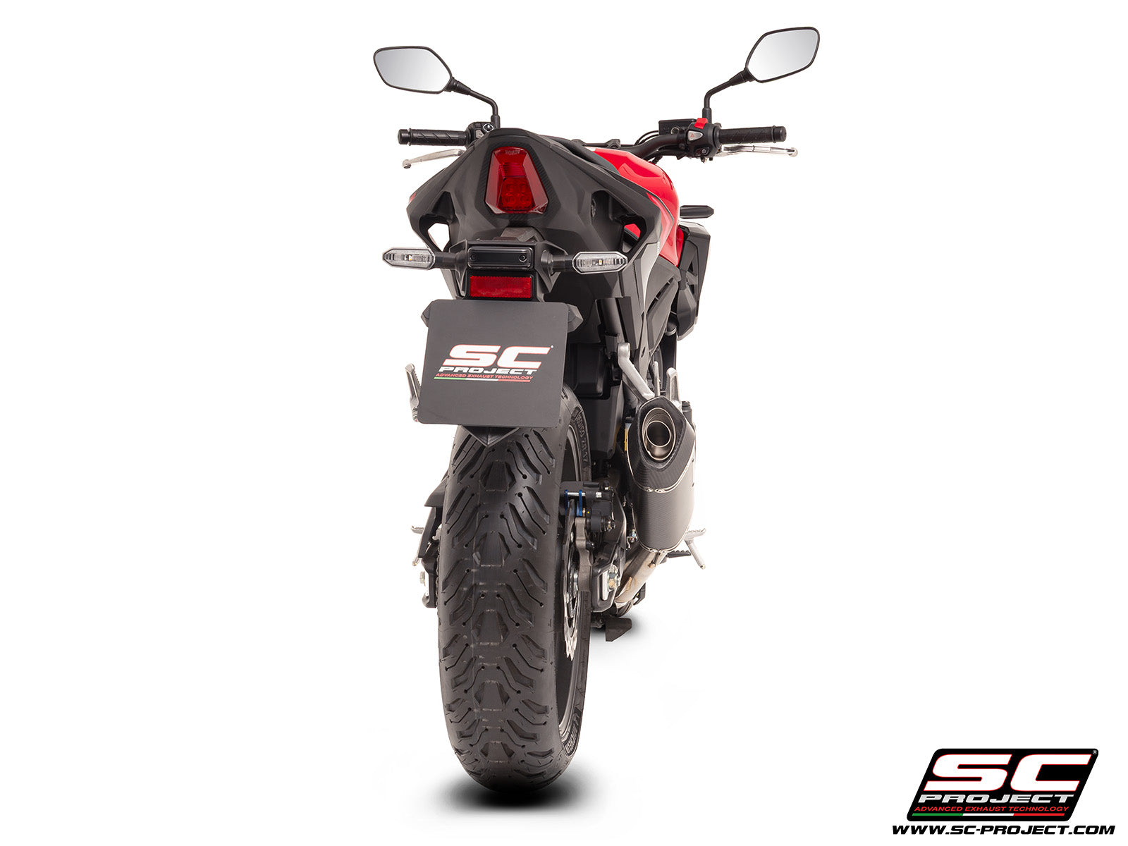 Honda CB500 Hornet with SC-Project SC1-S carbon exhaust, 3/4 rear view