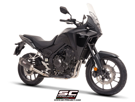 Honda NX500 with SC-Project SC1-S carbon exhaust, 3/4 rear view