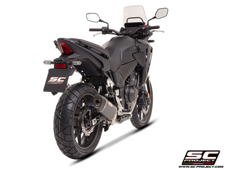 Honda NX500 with SC-Project SC1-S carbon exhaust, 3/4 rear view