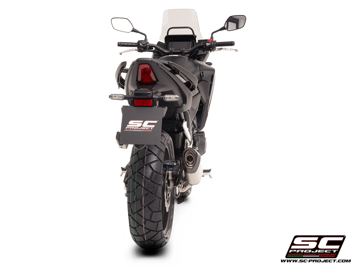 Honda NX500 with SC-Project SC1-S titanium exhaust, 3/4 rear view