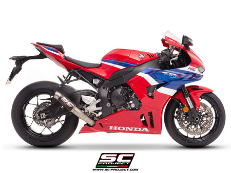 Honda CBR1000RR-R 2025 with SC-Project GP70-R carbon exhaust, 3/4 rear view