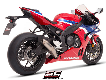 Honda CBR1000RR-R 2025 with SC-Project GP70-R titanium exhaust, 3/4 rear view