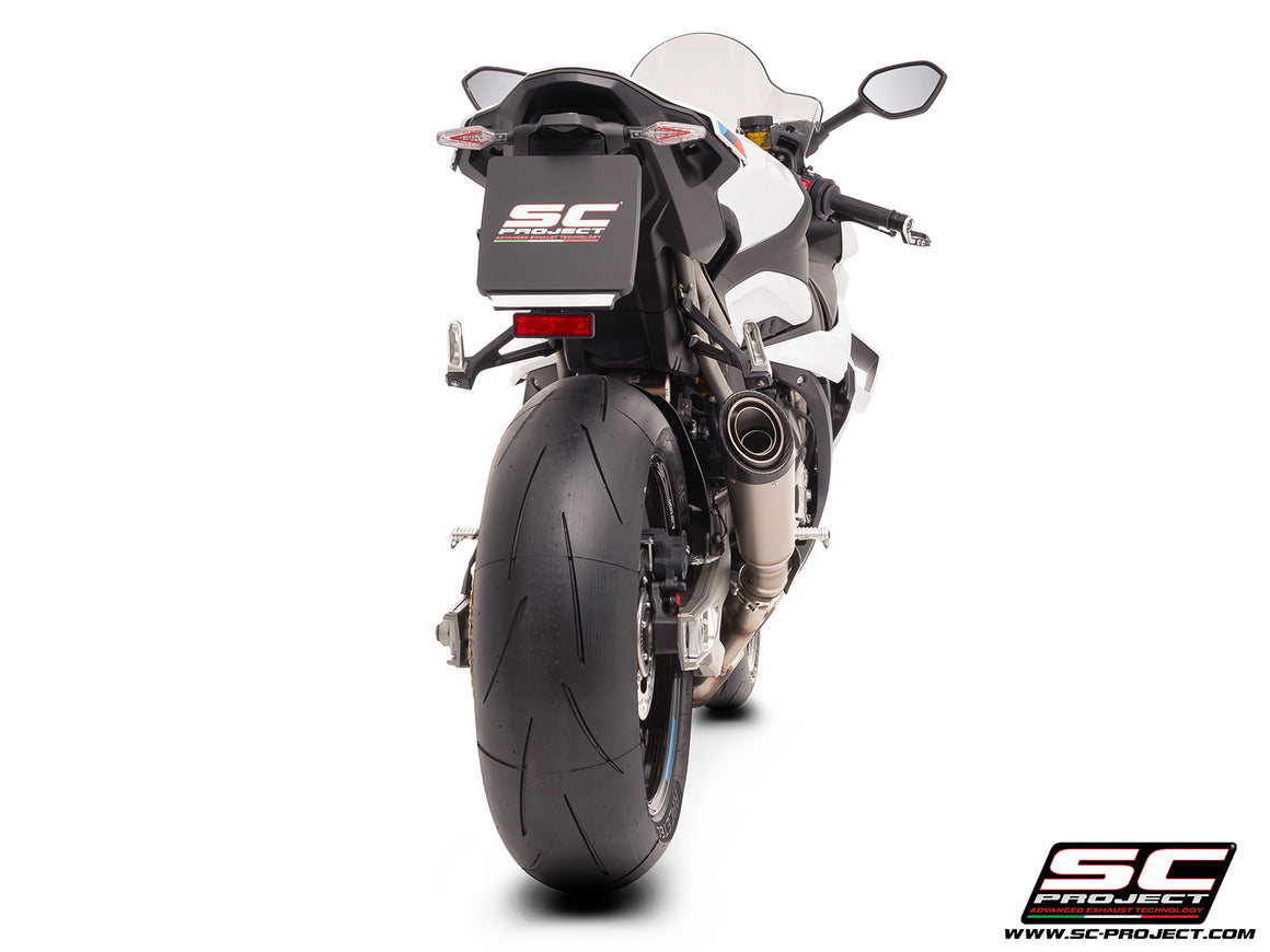 BMW S 1000 RR with SC-Project S1 titanium exhaust, 3/4 rear view
