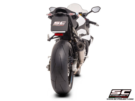 BMW S 1000 RR with SC-Project S1 titanium exhaust, 3/4 rear view
