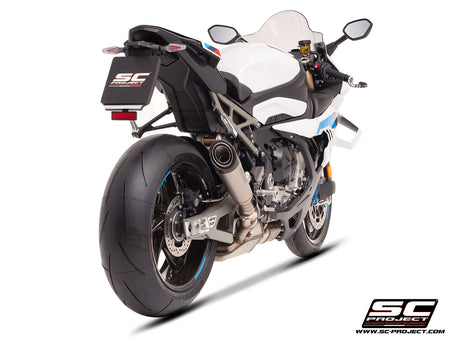 BMW S 1000 RR with SC-Project S1 titanium exhaust, 3/4 rear view