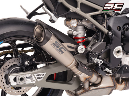 BMW S 1000 RR with SC-Project S1 titanium exhaust, 3/4 rear view