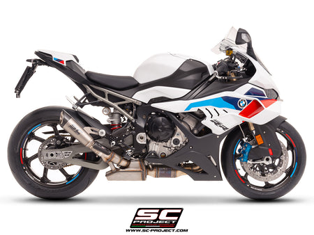 BMW S 1000 RR with SC-Project S1 titanium exhaust, 3/4 rear view