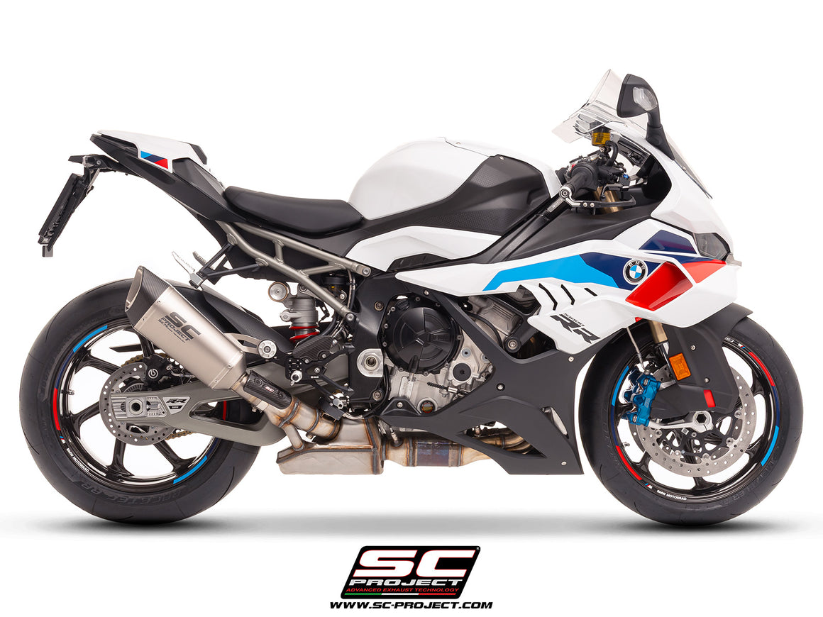 BMW S 1000 RR with SC-Project SC1-R titanium exhaust, 3/4 rear view