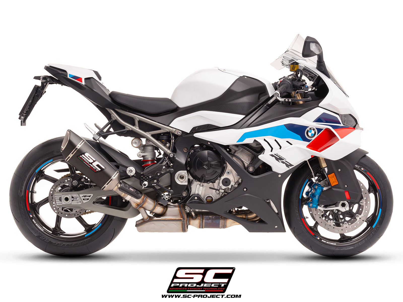 BMW S 1000 RR with SC-Project SC1-R carbon exhaust, 3/4 rear view