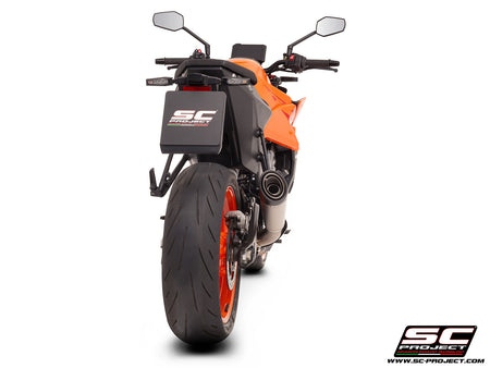 KTM 990 Duke with SC-Project S1 titanium exhaust, 3/4 rear view