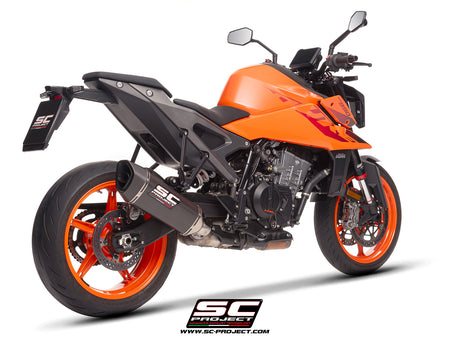 KTM 990 Duke with SC-Project SC1-R carbon exhaust, 3/4 rear view