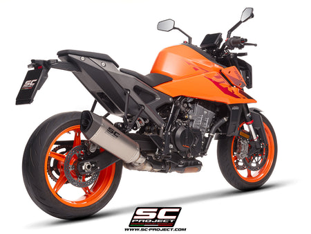 KTM 990 Duke with SC-Project SC1-R titanium exhaust, 3/4 rear view