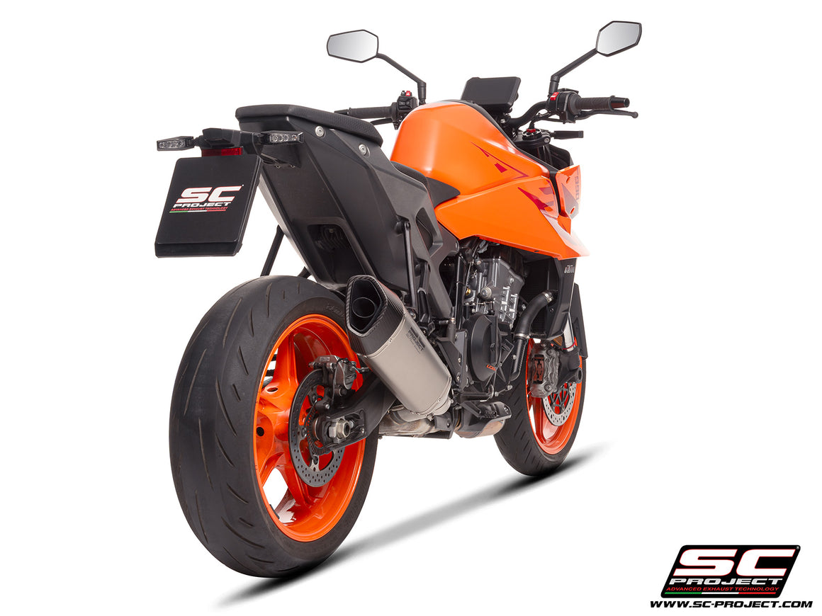 KTM 990 Duke with SC-Project SC1-R titanium exhaust, 3/4 rear view