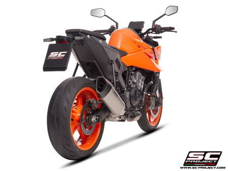 KTM 990 Duke with SC-Project SC1-R titanium exhaust, 3/4 rear view