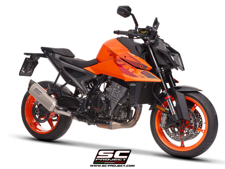 KTM 990 Duke with SC-Project SC1-X titanium exhaust, 3/4 rear view