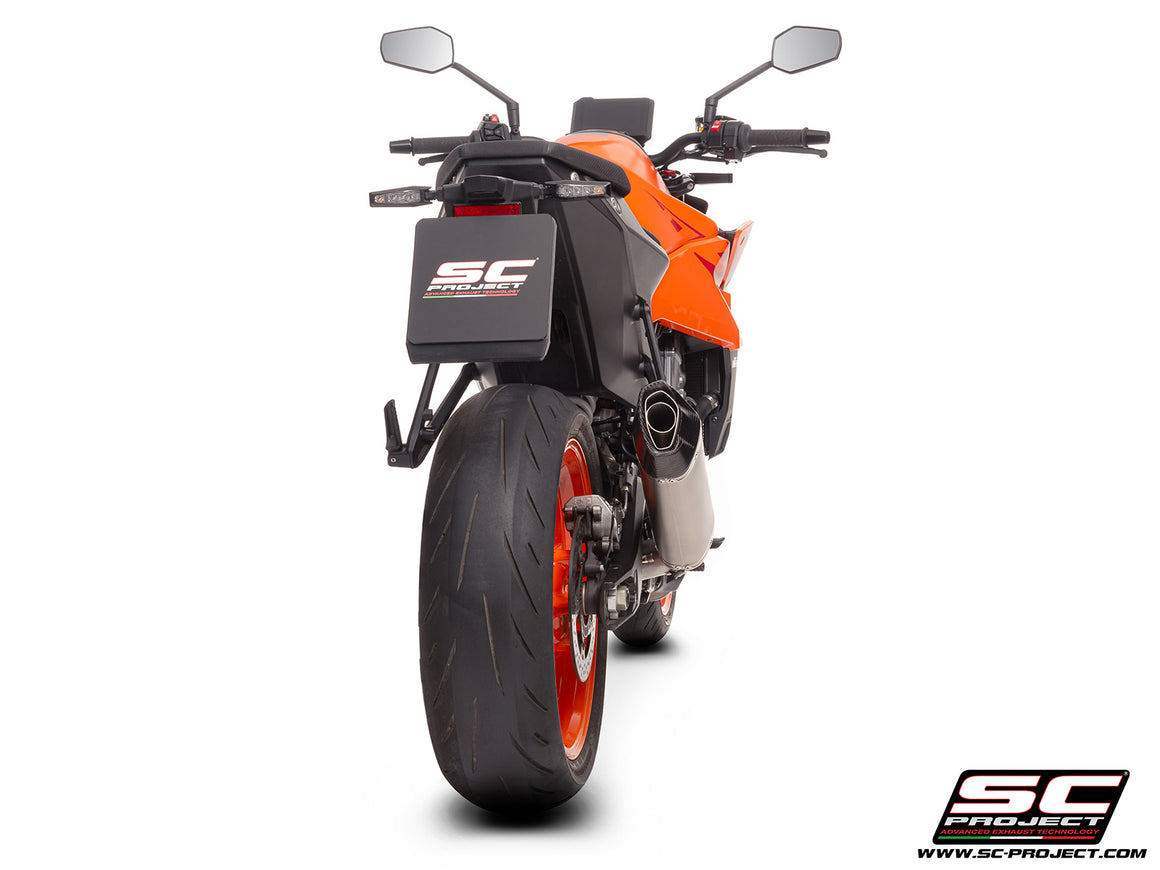 KTM 990 Duke with SC-Project SC1-X titanium exhaust, 3/4 rear view