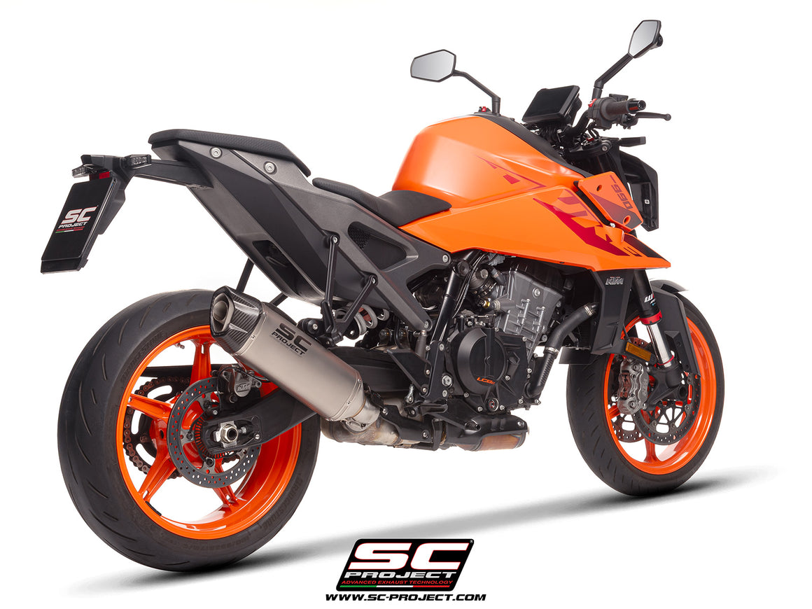 KTM 990 Duke with SC-Project SC1-X titanium exhaust, 3/4 rear view