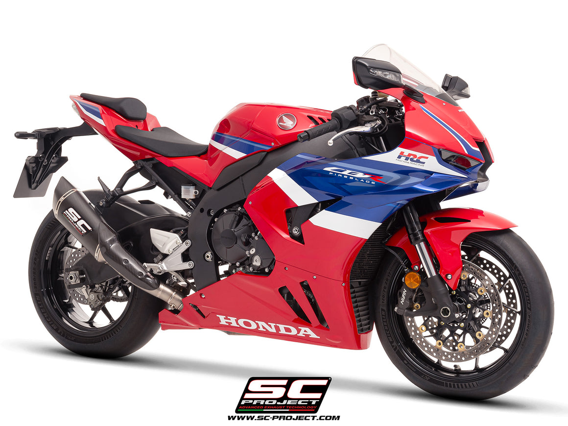 Honda CBR1000RR-R with SC-Project SC1-R (250mm) carbon exhaust, 3/4 rear view