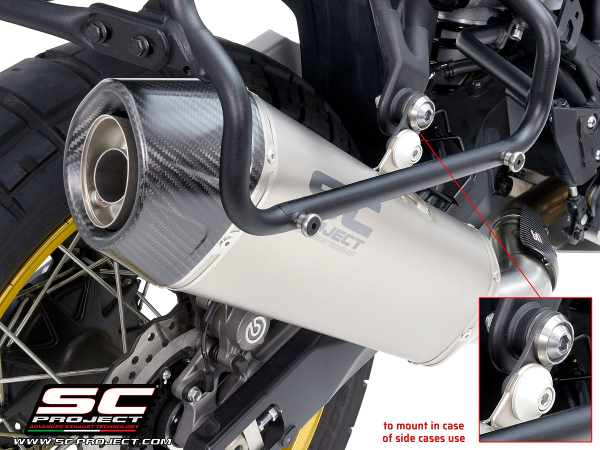 Yamaha Ténéré 700 with SC-Project X-Plorer II titanium exhaust, 3/4 rear view