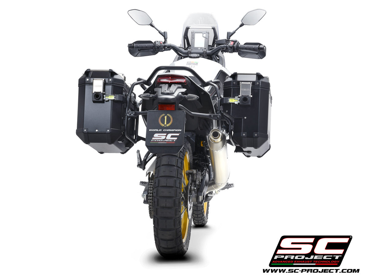 Yamaha Ténéré 700 with SC-Project Rally Raid titanium exhaust, 3/4 rear view