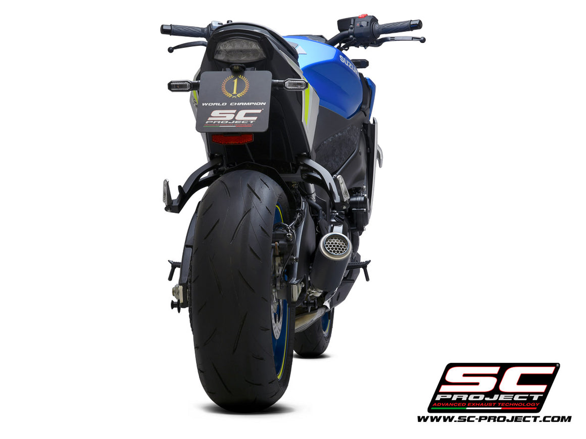 Picture of CR-T carbon fibre exhaust, with stoneguard grid