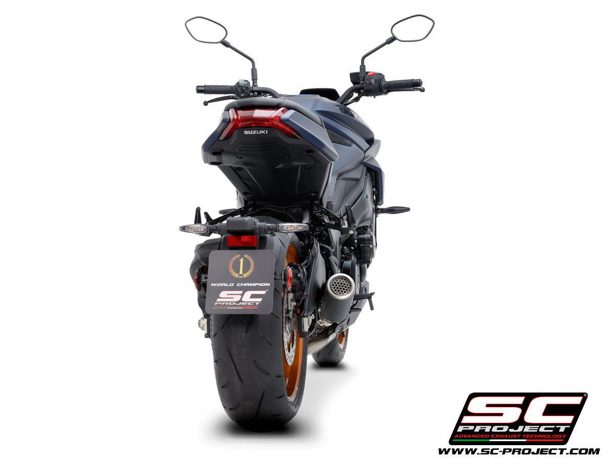 Picture of CR-T carbon fibre exhaust, with stoneguard grid
