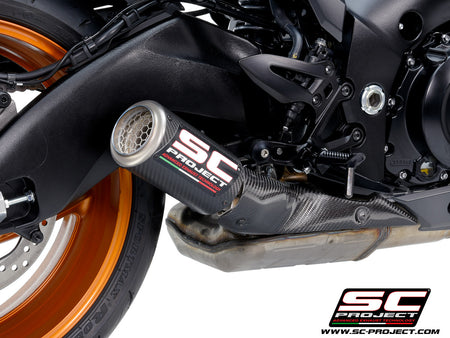 Picture of CR-T carbon fibre exhaust, with stoneguard grid