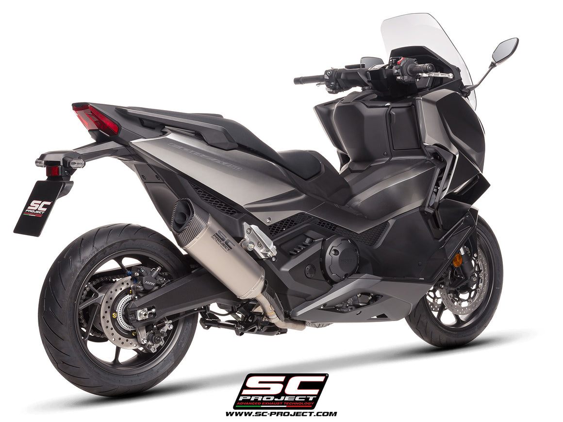 Honda Forza 750 with SC-Project SC1-R titanium exhaust, 3/4 rear view