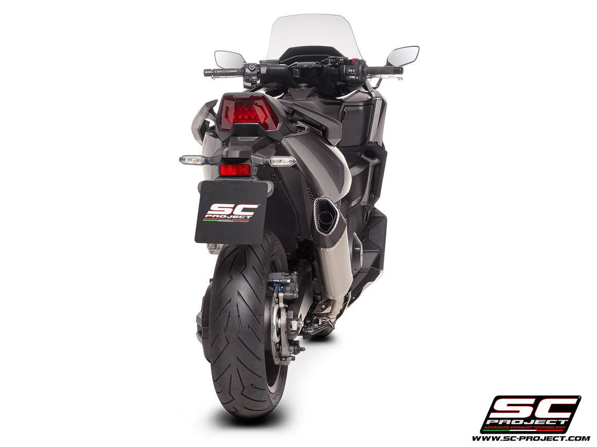 Honda Forza 750 with SC-Project SC1-R titanium exhaust, 3/4 rear view