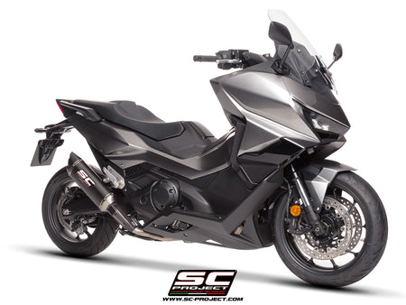 Honda Forza 750 with SC-Project SC1-X carbon exhaust, 3/4 rear view