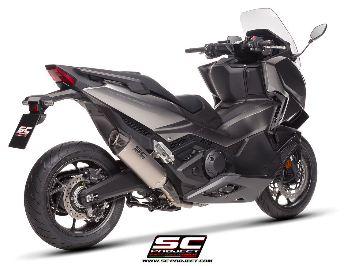 Honda Forza 750 with SC-Project SC1-X titanium exhaust, 3/4 rear view