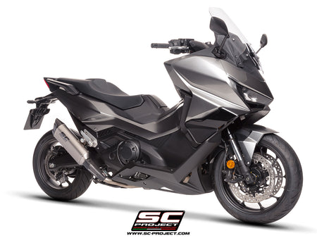 Honda Forza 750 with SC-Project SC1-X titanium exhaust, 3/4 rear view