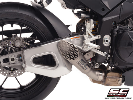 Aprilia RSV4 2025 with SC-Project GP22-R titanium exhaust, 3/4 rear view