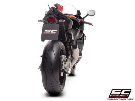 Aprilia RSV4 with SC-Project CR-T  titanium exhaust, 3/4 rear view